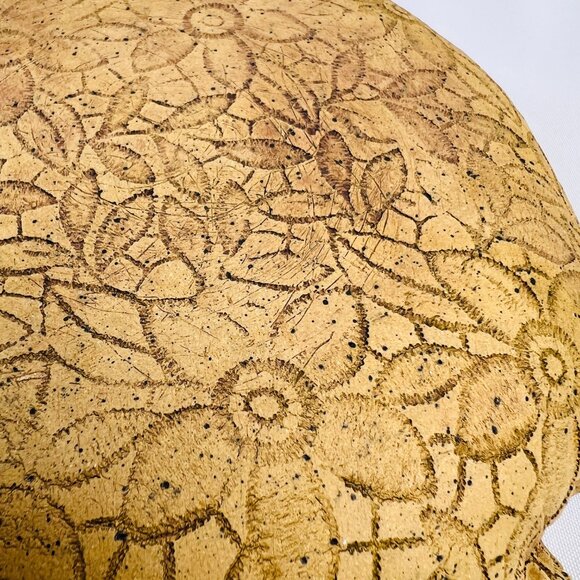 Handcrafted Ruffled Studio Art Pottery Bowl Red/Pink Intricate Lace Pattern 9” - Picture 8 of 9